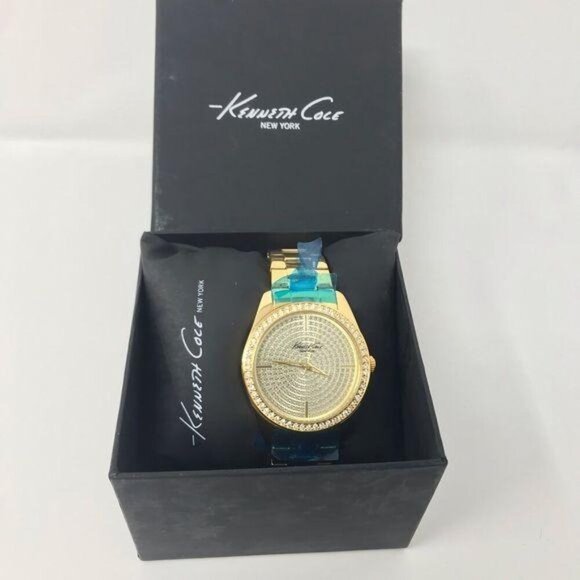 Womens Kenneth Cole New York Gold-Tone Crystal-Encrusted Large Dial Watch - Picture 3 of 8